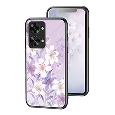 Silicone Frame Flowers Mirror Case Cover for OnePlus Nord 2T 5G Clove Purple