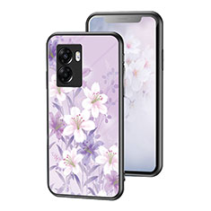 Silicone Frame Flowers Mirror Case Cover for OnePlus Nord N300 5G Clove Purple