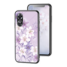 Silicone Frame Flowers Mirror Case Cover for Oppo A17 Clove Purple