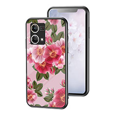Silicone Frame Flowers Mirror Case Cover for Oppo F21 Pro 4G Red