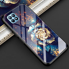 Silicone Frame Flowers Mirror Case Cover for Oppo Reno4 SE 5G Blue