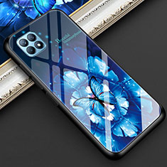 Silicone Frame Flowers Mirror Case Cover for Oppo Reno4 SE 5G Sky Blue