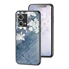 Silicone Frame Flowers Mirror Case Cover for Oppo Reno7 4G Blue