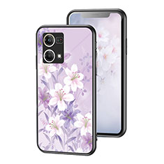 Silicone Frame Flowers Mirror Case Cover for Oppo Reno8 4G Clove Purple