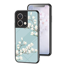 Silicone Frame Flowers Mirror Case Cover for Oppo Reno8 5G Cyan