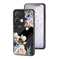 Silicone Frame Flowers Mirror Case Cover for Oppo Reno8 Pro 5G Black