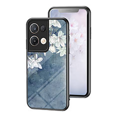 Silicone Frame Flowers Mirror Case Cover for Oppo Reno8 Pro 5G Blue