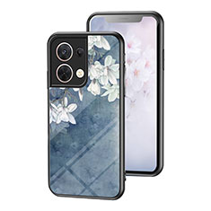 Silicone Frame Flowers Mirror Case Cover for Oppo Reno9 5G Blue