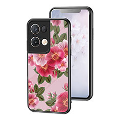 Silicone Frame Flowers Mirror Case Cover for Oppo Reno9 Pro+ Plus 5G Red