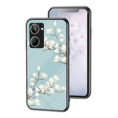 Silicone Frame Flowers Mirror Case Cover for Realme 10 4G Cyan