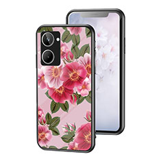 Silicone Frame Flowers Mirror Case Cover for Realme 10 4G Red