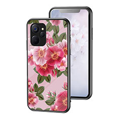 Silicone Frame Flowers Mirror Case Cover for Realme 10 5G Red