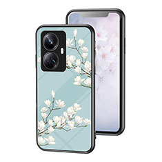 Silicone Frame Flowers Mirror Case Cover for Realme 10 Pro+ Plus 5G Cyan