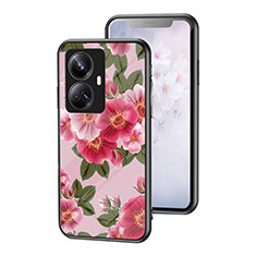 Silicone Frame Flowers Mirror Case Cover for Realme 10 Pro+ Plus 5G Red