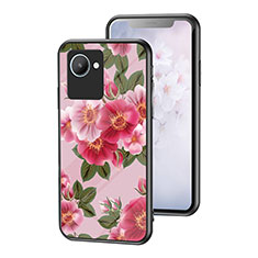 Silicone Frame Flowers Mirror Case Cover for Realme C30 Red