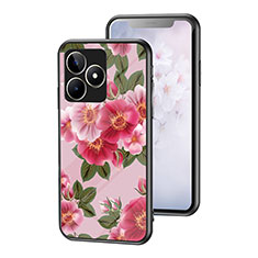 Silicone Frame Flowers Mirror Case Cover for Realme C51 Red