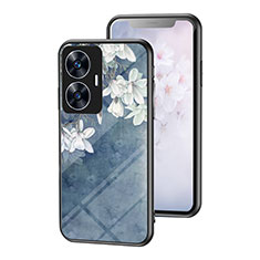 Silicone Frame Flowers Mirror Case Cover for Realme C55 Blue