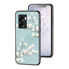 Silicone Frame Flowers Mirror Case Cover for Realme Narzo 50 5G Cyan