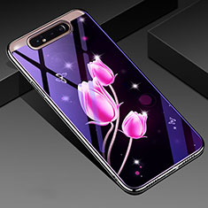 Silicone Frame Flowers Mirror Case Cover for Samsung Galaxy A80 Hot Pink