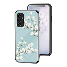 Silicone Frame Flowers Mirror Case Cover for Samsung Galaxy F13 4G Cyan