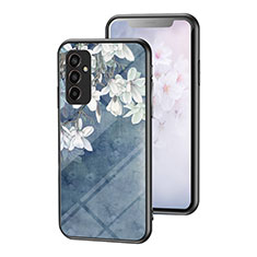 Silicone Frame Flowers Mirror Case Cover for Samsung Galaxy M13 4G Blue