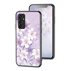 Silicone Frame Flowers Mirror Case Cover for Samsung Galaxy M13 4G Clove Purple
