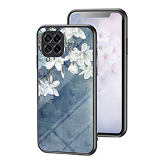 Silicone Frame Flowers Mirror Case Cover for Samsung Galaxy M53 5G Blue