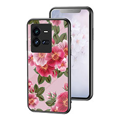 Silicone Frame Flowers Mirror Case Cover for Vivo iQOO 10 Pro 5G Red