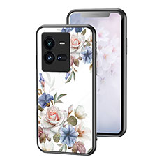 Silicone Frame Flowers Mirror Case Cover for Vivo iQOO 10 Pro 5G White