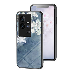 Silicone Frame Flowers Mirror Case Cover for Vivo iQOO 11 5G Blue