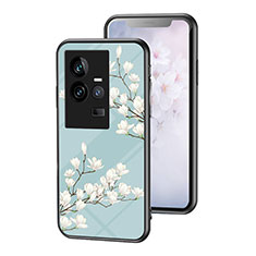 Silicone Frame Flowers Mirror Case Cover for Vivo iQOO 11 5G Cyan