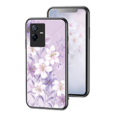 Silicone Frame Flowers Mirror Case Cover for Vivo iQOO Z6x Clove Purple
