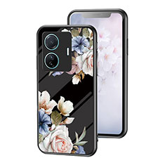 Silicone Frame Flowers Mirror Case Cover for Vivo T1 5G Black