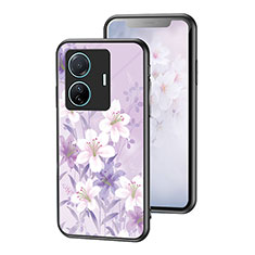 Silicone Frame Flowers Mirror Case Cover for Vivo T1 5G Clove Purple