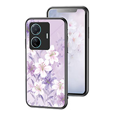 Silicone Frame Flowers Mirror Case Cover for Vivo T1 Pro 5G Clove Purple