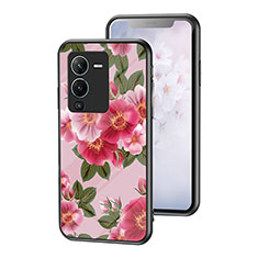Silicone Frame Flowers Mirror Case Cover for Vivo V25 Pro 5G Red