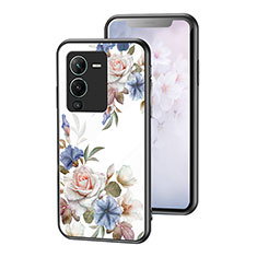 Silicone Frame Flowers Mirror Case Cover for Vivo V25 Pro 5G White