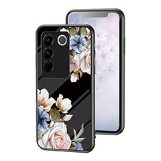 Silicone Frame Flowers Mirror Case Cover for Vivo V27 5G Black