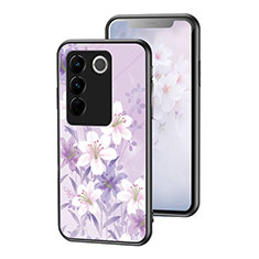 Silicone Frame Flowers Mirror Case Cover for Vivo V27 Pro 5G Clove Purple