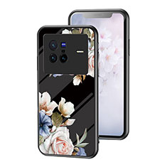 Silicone Frame Flowers Mirror Case Cover for Vivo X80 5G Black