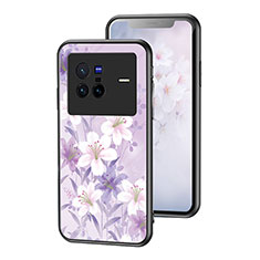 Silicone Frame Flowers Mirror Case Cover for Vivo X80 5G Clove Purple