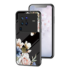 Silicone Frame Flowers Mirror Case Cover for Vivo X80 Pro 5G Black