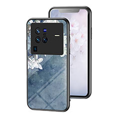 Silicone Frame Flowers Mirror Case Cover for Vivo X80 Pro 5G Blue