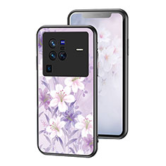 Silicone Frame Flowers Mirror Case Cover for Vivo X80 Pro 5G Clove Purple