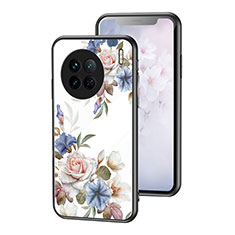 Silicone Frame Flowers Mirror Case Cover for Vivo X90 5G White