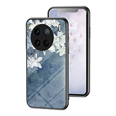 Silicone Frame Flowers Mirror Case Cover for Vivo X90 Pro 5G Blue