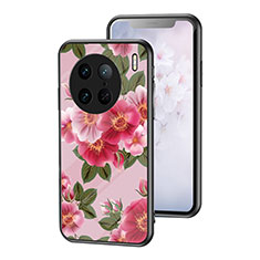 Silicone Frame Flowers Mirror Case Cover for Vivo X90 Pro 5G Red