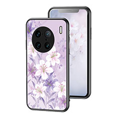 Silicone Frame Flowers Mirror Case Cover for Vivo X90 Pro+ Plus 5G Clove Purple