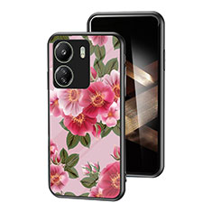 Silicone Frame Flowers Mirror Case Cover for Xiaomi Poco C65 Red