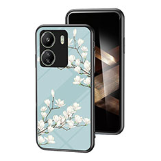 Silicone Frame Flowers Mirror Case Cover for Xiaomi Redmi 13C Cyan